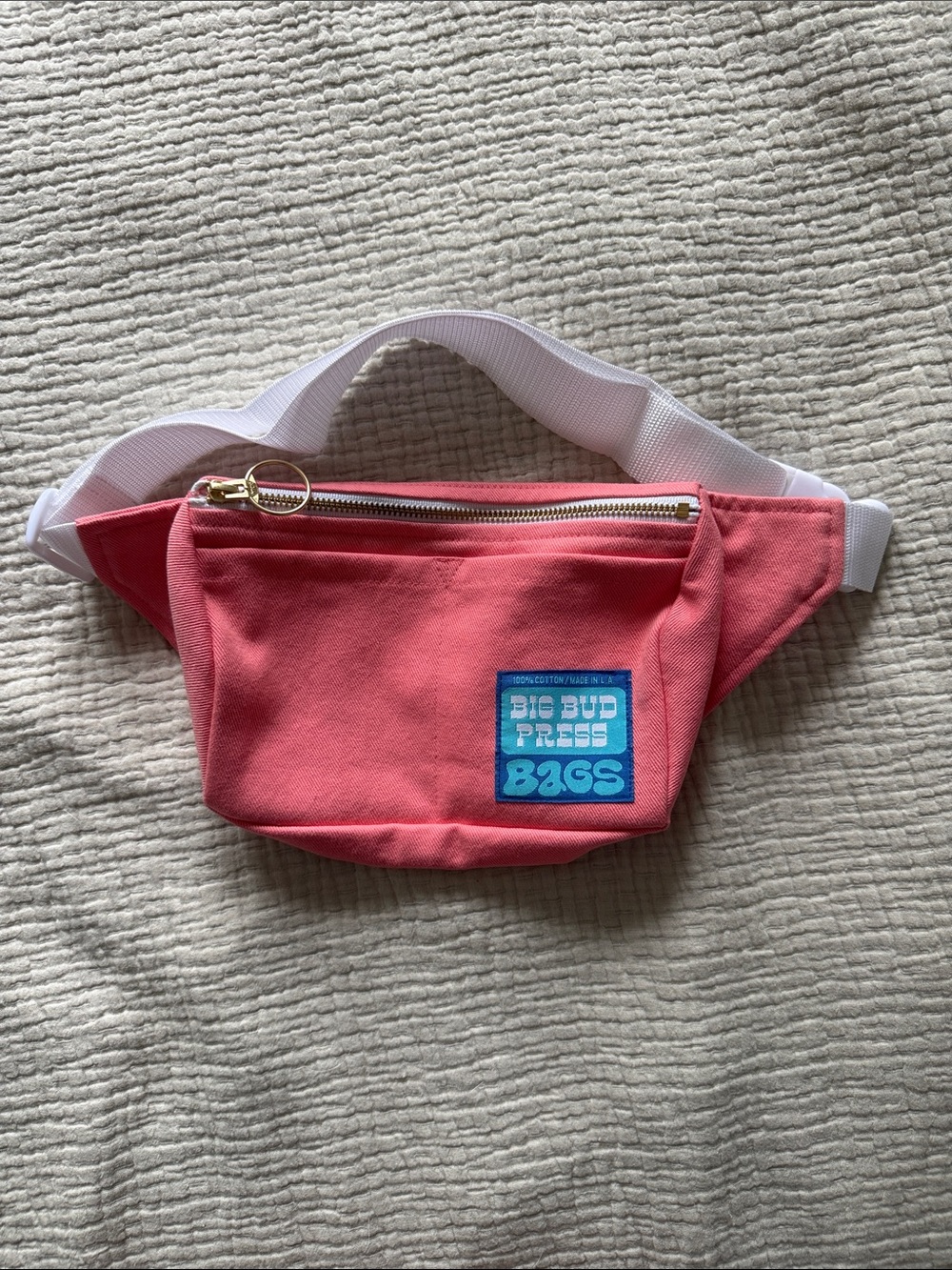 Big Bud Press Coral Canvas Belt Bag with White Strap